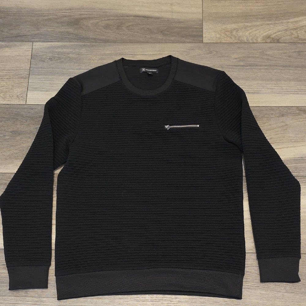 Black Crewneck Sweater with Zipper Pocket